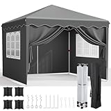 Pavillon 3x3, Faltpavillon Stabil Winterfest mit Oxford, UV Schutz 50+, Faltpavillon mit Seitenteilen, 4 PCS Sandsack, Gartenpavillon Höhenverstellbar, Faltbare Pavillon Zelt für Camping Grau