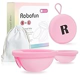 Robofun Wiederverwendbare Menstruationsscheibe Set, 2 Periodenscheibe (S+L), bis zu 12 Stunden, Menstruationsscheibe für leichte oder starke Regelblutung, Sicher bei Sport und Schwimmen - Rosa