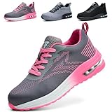 WUAYAMI Sicherheitsschuhe Arbeitsschuhe Herren Damen Leicht Atmungsaktiv Stahlkappenschuhe Sportlich Schutzschuhe rutschfeste mit Stahlkappe Sneaker, Rosa, 37 EU
