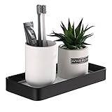 DUFU Duschkorb ohne Bohren Duschregal Selbstklebend Duschwanne mit rostfreiem Organizer Aufbewahrung Kein Schaden Gehärtetes Glas Raum Aluminium Badezimmerzubehör 25cm Schwarz
