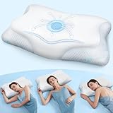 CloudÉtoile NackenKissen Kopfkissen Memory Foam ‑ 2‑in‑1 Ergonomisches Orthopädisches Kissen Viscoschaum Seitenschläferkissen, Höhenverstellbar Nackenstützkissen Memory-Schaum Kissen, Weiß 64x38x12 cm