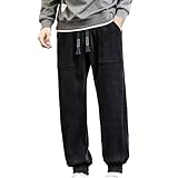 Generisch Herren Cordhose Lange, Freizeithose Mit Bündchen Jogginghose Mit Kordelzug Und Taschen Winterhose Very Große Größen Arbeitshose Einfarbig Vintage Sweatpants Klassischer Lässig Sporthose