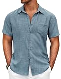 COOFANDY Herren Hemd Sommer Kurzarm Freizeithemden Regular Fit Leicht Sport Strand Männer Hemden mit Taschen Dunkelblau L