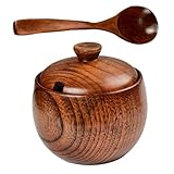 BAZEITFLOW Vintage Gewürzdose aus Holz mit Deckel und Löffel Luftdichter Zuckerbehälter mit Großer Kapazität Rustikale Salzdose für Küche und Gewürze Stilvolle Vorratsdose für Mehl und