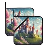 Magic Fairy Tale Castle01 Topflappen, 2 Stück, Küchen-Topflappen, Griffhalter, heiße Pads, Untersetzer zum Kochen, Backen
