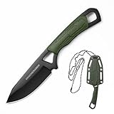 DRACHENADER Neck Knife Messer 42a Zweihandmesser EDC mini Fulltang knife mit 6,9 cm Klingenlänge und ABS-Scheide, schwarze Klinge + grüner Griff