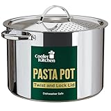Pastatopf aus Edelstahl mit verschließbarem Siebdeckel, 5,5 l, großes Fassungsvermögen, Dreh- und Verriegelung für einfaches Ablassen, kein Sieb oder Siebkorbeinsatz erforderlich, spülmaschinenfest