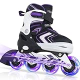 Nattork Inliner für Kinder Verstellbare Inline Skates, 4 Größen Mädchen Inline Roller Skates mit Beleuchteten, Kinder Inliner Mädchen Rollschuhe für Anfänger (Violett, 27-31 EU / 175-200 MM)
