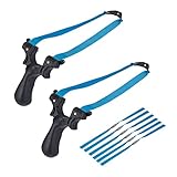 Relaxdays Steinschleuder, 2er Set, 6 Ersatzgummis, Profi Schleuder ab 18, Sportschleuder mit Zielpunkten, schwarz/blau, Kunststoff, 12 x 9 x 4,5 cm