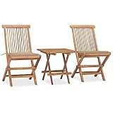 ZQQLVOO Lounge gartenmöbel Set Balkon möbel Set Gartenlounge Set 3-TLG. Garten-Essgruppe mit Kissen Klappbar Massivholz Teak