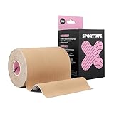 SPORTTAPE Extra Breites Kinesiologie Tape 10cm x 5m – Sanfter Halt für empfindliche Haut | Hypoallergen, Wasserfest, Muskelunterstützung, FTM Brustabbindung & unterer Rücken – Beige