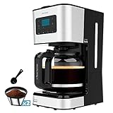 Cecotec Programmierbare Tropfkaffeemaschine Coffee 66 Smart Plus. 980W, Fassungsvermögen 12 Tassen, ExtemAroma-Technologie, AutoClean-Funktion, Edelstahldesign, LCD-Bildschirm, 1,5L Fassungsvermögen