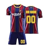 Barca Personalisiertes Fußball Trikot Kinder Personalisiert Trikot mit Namen Nummer Team und Logo Sporttraining T-Shirts und Shorts für Erwachsene/Kinder, Fußballtrikot Set für Jungen Herren Trikot