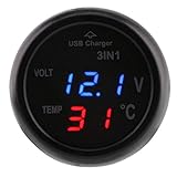 Autothermometer Voltmeter Zigarettenanzünder Mit USB-Autoladegerät, 3-Zoll-Dual-LED-Anzeige Digital Voltmeter Thermometer Zigarettenanzünder USB-Autoladegerät PKW(Blau Rot)