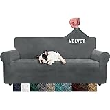 XINEAGE Samt Sofaüberzug 3 Sitzer, Stretch Sofa überzug für Wohnzimmer, Dicke Weiche Sofaüberwurf, Rutschfester Sofa Cover für Hunde, Haustiere (3 Sitzer, Grau)