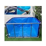 Transparentes Aquarium mit Metallhalterung für einfache Installation und großer Faltbarer Bing Koi-Teich mit Sichtfenster für die landwirtschaftliche Nutzung (blau + klar, 120 x 80 x 70 cm)