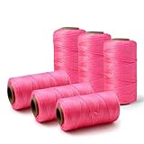 Set mit 6 rosa Maurerschnur, 120 m, 1,3 mm dickes, gedrehtes Polypropylen, robuste Konstruktionsschnur zum Verlegen von Ziegeln, Blöcken, Zäunen in Gartenarbeit, Heimwerker- und