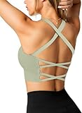 Crewhpo Sportbh Damen Gepolstert Sport-BHS Ohne Bügel Push up Fitness Bustier Cross Back Design Mit Polstern Nahtlose Sportunterwäsche für Yoga Fitness Pilates Gym S-XL