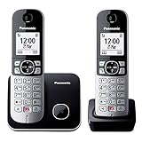 Panasonic KX-TG6852GB Schnurlostelefon mit 2 Mobilteilen (Bis zu 1.000 Telefonnummern sperren, übersichtliche Schriftgröße, lauter Hörer, Voll-Duplex Freisprechen) schwarz-silber