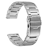 WOCCI 22mm Schweres Metall Uhrenarmband für Herren, Edelstahl 316 L, Faltschließe mit Doppelverriegelung (Silber)
