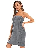 Ymmchy Sauna Frottee Bademantel Damen Saunatuch Saunakilt mit Druckknöpfen, Tasche und Gummizug Grau L