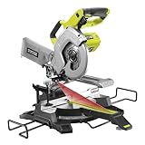Ryobi R18MS216-0 Akku Kapp-/Gehrungssäge 18V R18MS216-0, Kappsäge mit Zugfunktion, stufenloser Gehrungswinkel, Neigungswinkel 0° - 45°, Tischplatte aus Aluminium-Druckguss, GipZone, One+