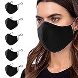 ANSTA Stoffmaske, 5-teilig, waschbar, Gesichtsmasken aus Baumwolle, multifunktional, für Frauen und Männer, waschbare Stoffmaske, wiederverwendbar, verstellbar, staubdicht, schwarz