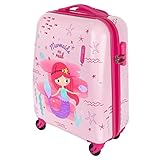 PERLETTI Meerjungrau Koffer Pink für Kleine Mädchen - Kinder Trolley Handgepäck 4 Rollen - Rosa Hartschalen Cabin Bag mit Zahlenschloss - Reise Kinderkoffer Ryanair 51x35x20 cm (XS)