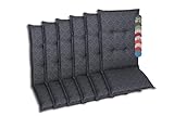 GO-DE Textil Bequeme und attraktive Polsterauflagen für Hochlehner-Gartenstühle (6er-Set, Design: Rautenlinien Anthrazit)