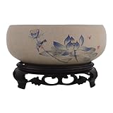 CIYODO Hydrokultur Keramik Lotusblumentopf mit Sockel Chinesische Blaue Porzellan Blumenschale für Wasserpflanzen Dekorativer Blumentopf für Innenbereich