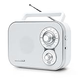 Muse M-051RW tragbares Retro-Radio, UKW und MW, Netz- und Batteriebetrieb, Teleskopantenne, AUX-In, weiß