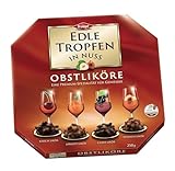 Edle Tropfen in Nuss Obstliköre 250g, flüssig gefüllte Schokoladenpralinen mit Milchschokoladen-Überzug und knackigen Haselnuss-Splittern