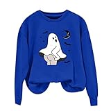 Oversized Hoodies Damen Halloween Kostüm Rundhals Pulli Ohne Kapuze Halloween Druck Karneval Festival Pullover Sweatshirt Geister Drucken Horror Festlich Langarmshirt Longshirt Locker Oberteil