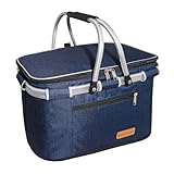 ABIUBIU 26L Einkaufskorb Kühltasche Großer isolierter Wasserdichter Einkaufskorb Seitenstütze 2 Griffe Aufrechtes Aufstellen (Navy Blue)