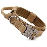 Huntvp taktisch Hundehalsband Verstellbar mit Kontrollgriff, aus Nylon, gepolstert, Metallschnalle, für Mittlere Große Hunde Jagd Training Freizeit Outdoor, Braun XL