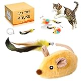 Katzenspielzeug Maus Elektrisch,Magic Maus Katze,Spielzeugmäuse für Katzen,Katzenspielzeug Selbstbeschäftigung,Katzen Interaktives Spielzeug mit Federschwanz,LED Licht,Realistische Mausgeräusche