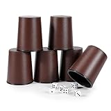 X SIM FITNESSX Leder Würfelbecher Set, 6 PU Würfel mit Becher + 30 Punktwürfeln für Bar-Party Yahtzee Farkle Würfelspiele(Braun)
