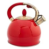 Wmmner 3L Rot Große Kapazität Edelstahl Tee Wasserkocher Ergonomische Bronze Griff Wasserkocher Für Herd Top Für Kaffee, Milch Etc, Gas Anwendbar
