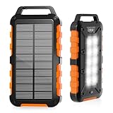 Solar Powerbank 26800mAh, PD15W Tragbare Solar Ladegerät mit Solarpanel USB C Externer Akku Outdoor Wasserdichtes mit LED Taschenlampe und 3 Ausgängen für Camping, Smartphones, Tablets (Orange)