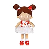 OUOZZZ Baby Puppe, Weiche Stoffpuppe mit Kleidung Weißes Geblümtes Kleid, Plüsch Puppe Kuschelpuppe für Kinder ab 3 Monaten - Baby Geschenk zur Geburt Mädchen Jungen, 38cm