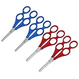 4 pcs Therapeutenschere,Helferschere mit Doppelgriff,Kinder-Lernschere,Kunststoff Griffaugen,Therapeutenschere mit Doppelgriff,Schere kleinkind,Für Schulspiele und Outdoor-Aktivitäten,Blau,Rot
