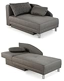 Stilvolle Recamiere mit Schlaffunktion und Bettkasten, B149/T90/H80 cm, Federkernpolsterung, ausziehbar zur Liegefläche von 200 x 84 cm, Stoff Flachgewebe in Grau / 15123