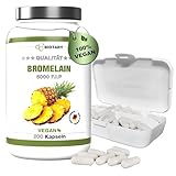 Bromelain 200 Kapseln 500 mg | 10000 F.I.P/g | 5000 GDU/g | Vitamin C | 7 Monate Vorrat | Hochdosiert | inklusive Pillenbox | 100% Vegan | Rein pflanzlich | Laborgeprüft | Made in Germany