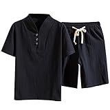 Generisch Herren Anzug kurze T-Shirt T- Hippie-Hemd Fashion-Ärmel Herren Anzüge & Sets Sommer Anzug Männer jumpsuit herren elegant kurz schwarz herren sexy sling one piece mesh (Z02292-Black, XXL)