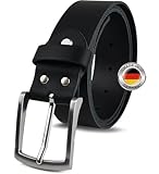 FOMAX Herren Ledergürtel aus Büffelleder, Gürtel Handgemacht, MADE IN GERMANY, für Männer Jeans Anzug, 38mm breit, Länge kürzbar, Echtleder schwarz (Bundweite 115cm)