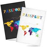 BOOMTOP 2pcs Reisepass Hülle PU Leder Passport Holder Cover Reisepasshülle Schutzhülle Tasche für Kredikarzen Ausweistasche Reisezubehör Cardholder für Damen Herren Weiß Schwarz