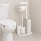 Relaxdays WC Garnitur, HxBxT: 65 x 26 x 17 cm, stehender Klopapierhalter, Klobürste, Ersatzrollenhalter, Ablage, weiß