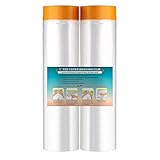 LLPT Abdeckfolie Klebeband mit Folie | 2 Rollen | Transparent Abdeckfolie Selbstklebende Malerfolie Malerband | Zum Schutz von Autos Wänden Staub und Spritzschutz (MFT2702) | 270cm(ungefaltet) x 20m