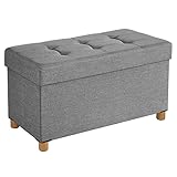 SONGMICS Sitzhocker mit Stauraum, klappbare Sitzbank mit Beinen, 38 x 76 x 40 cm Fußbank, Aufbewahrungsbox, bis 300 kg belastbar, für Wohnzimmer Schlafzimmer Flur, taubengrau LSF16GYX