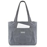Honosen Cord Tasche Damen, Tote Bag Groß, Shopper Tasche Damen, Strandtasche mit Reißverschluss, Handtasche, Vielseitige Umhängetasche für Arbeit Schule Reisen Einkaufen, Grau